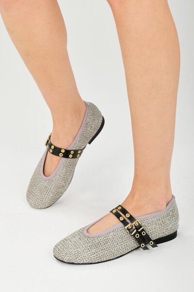 Mio Gusto Nolina Wicker Gray Color Banded Women's Ballerina Shoes
