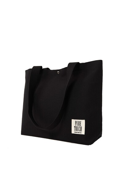Pure Touch | Kanvas Çanta, Siyah, Yıkanabilir, Astarlı, Mıknatıslı, İç Cepli