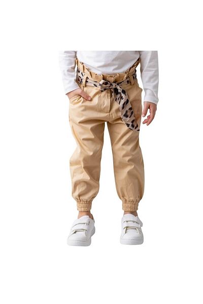 Zeyland Girl's Drawstring Waist Jogger Pants-Beige