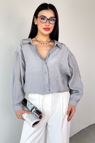 Cappmoda Gml-4612 Gray Off-Shoulder Oversize Shirt
