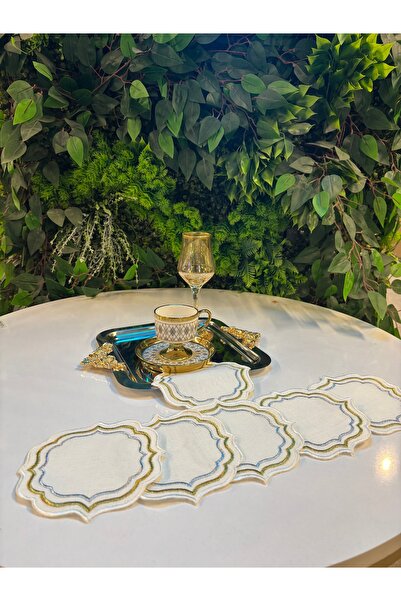 ARS HOME DEKOR Cocktail Napkin,Silver Gold Line Pattern Oval Shaped Coffee Tray Napkin Holder,6-Piece Presentation Napkin