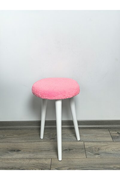 decosense Cozy Peluş Puf Dekoratif Ahşap 3 Beyaz Ayaklı Tabure Şık Konforlu Yumuşacık Modern ve Rahat Oturak