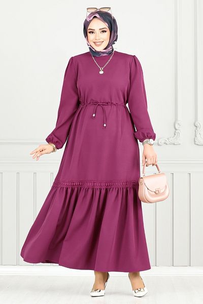 ModaMerve Φόρεμα Hijab με ελαστική μανσέτα 23011UKB929-M Plum