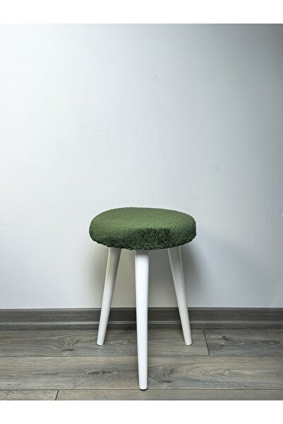 decosense Cozy Peluş Puf Dekoratif Ahşap 3 Beyaz Ayaklı Tabure Şık Konforlu Y...