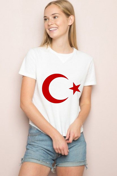 Nacar Ay Yıldızlı Türk Bayraklı 29 Ekim 23 Nisan 19 Mayıs Unisex Kısa Kollu T...