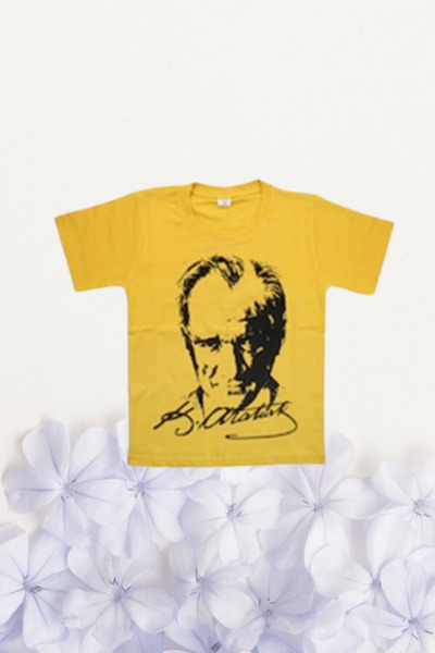 Nacar Kız Erkek Çocuk 23 Nisan Atatürk Baskılı Kısa Kol Gösteri Tshirt Yetişk...