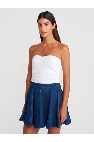 Dilvin 31557 Rose Detailed Strapless Ball-White