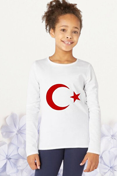 Nacar Kız Erkek Çocuk 23 Nisan Bayrak Baskılı Uzun Kol Gösteri Tshirt Yetişki...