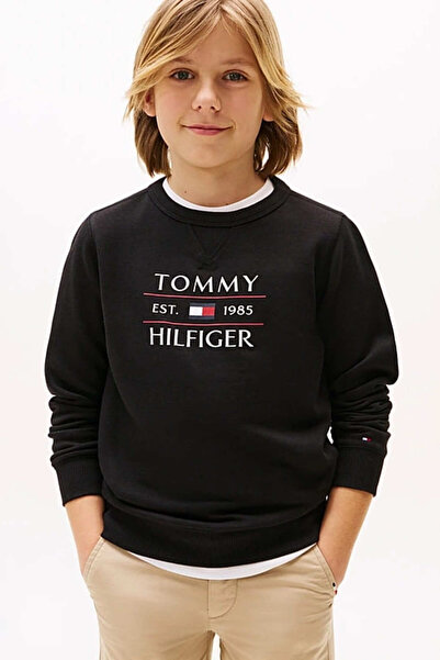 Tommy Hilfiger Erkek Çocuk Th Flag Sweatshirt - Siyah