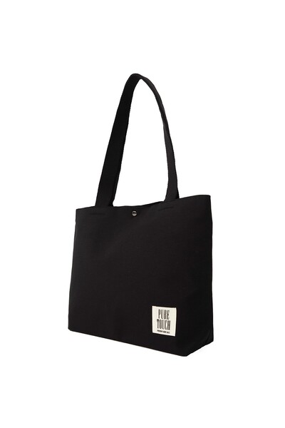 Pure Touch | Kanvas Çanta, Siyah, Yıkanabilir, Astarlı, Mıknatıslı, İç Cepli