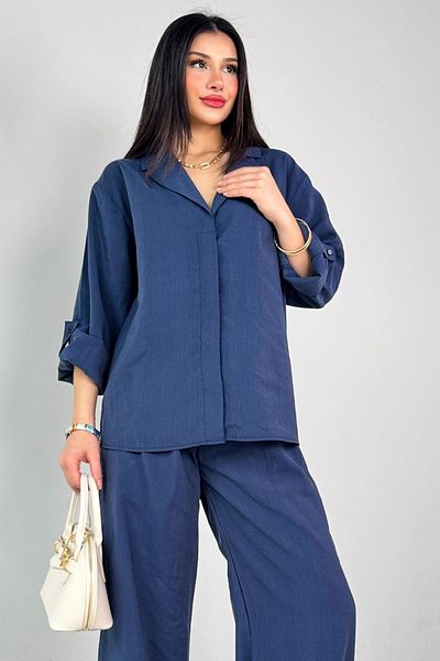 Cappmoda TKM-13271 Σετ φαρδύ παντελόνι με διπλό πουκάμισο με διπλό στήθος