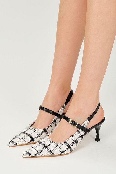 Mio Gusto Tamara White Color Tweed Fabric Women's Heeled Shoes
