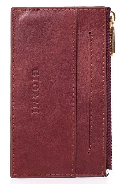 gio&mi Davin Genuine Leather Women's Burgundy Card Holder Wallet with Coin Compartment and Zipper