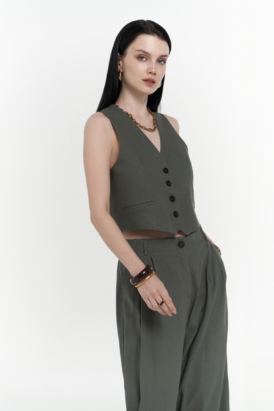 BOHEMAİ Anka Linen Green Vest Trousers Set