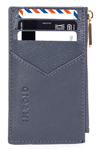 gio&mi Seth Genuine Leather Coin Zipper Women's Men's Wallet Card Holder Dark Gray