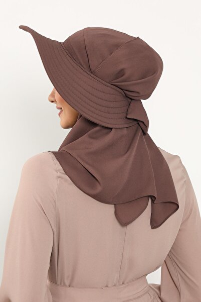 Aisha's Design Πρακτικό τουρμπάνι από κρεπ με αποσπώμενο καπέλο με φιόγκο στην πλάτη, SS-9, Σοκολάτα