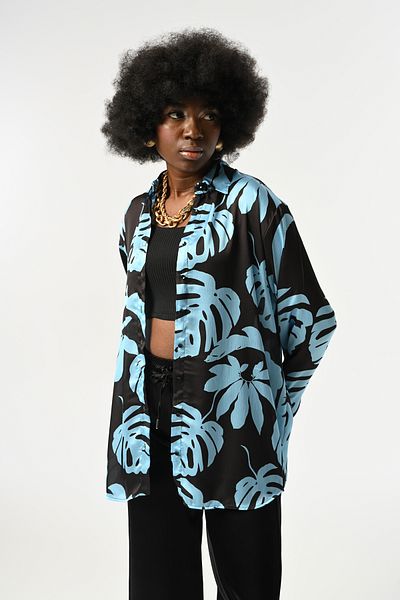 Orfeo Negro Women's Leaf Patterned Oversize Cut Shirt