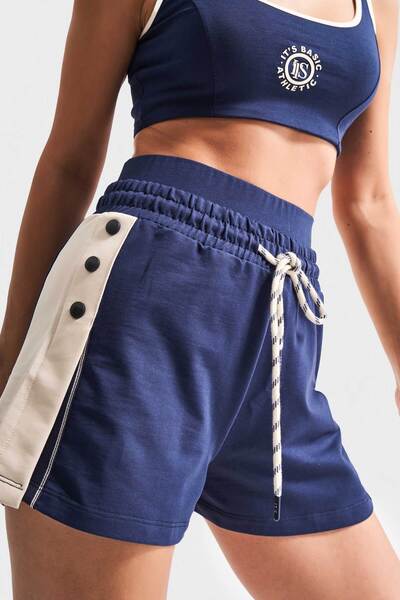 its basic Kadın Koyu Mavi Renk s6-56 Şort Sporcu Braletli T-Shirt 3'lü Takım Kombin