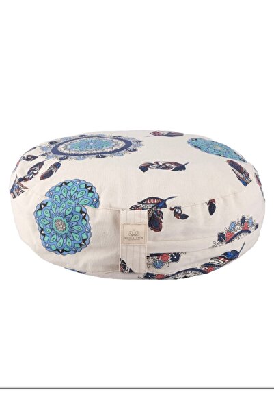 SUN YOGA PİLATES SPOR EKİPMANLARI Sunyoga Zafu Медитаційна подушка 100% вовняна набивка, мандала візерунок, синя лляна бавовняна тканина