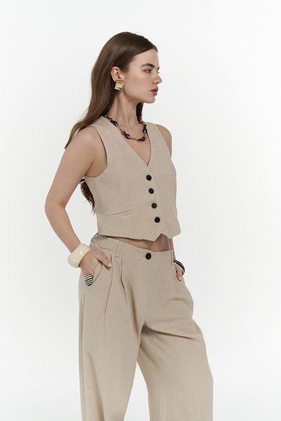 BOHEMAİ Σετ παντελόνι Anka Linen Beige Γιλέκο