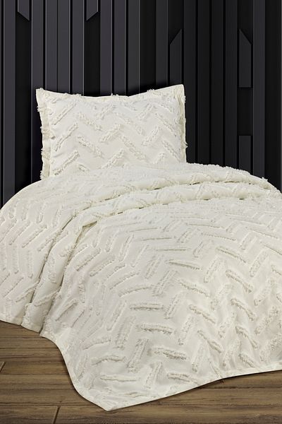 CANDAN ÇEYİZ Set cuvertură de pat Delux Bohemian Ecru Single Pique cu pompoane