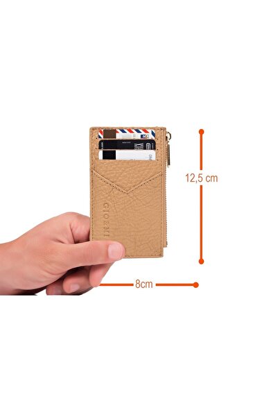 gio&mi Seth Γνήσιο Δερμάτινο Κέρμα Φερμουάρ Γυναικείο Ανδρικό Πορτοφόλι Κάρτα Camel