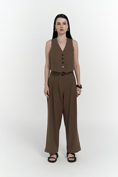 BOHEMAİ Anka Linen Brown Vest Trousers Set