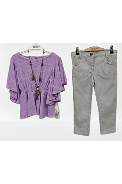 Elayza Κορίτσια - Σετ ελαστική μέση, μανίκια νυχτερίδα, πλεκτή μπλούζα και παντελόνι Gabardine