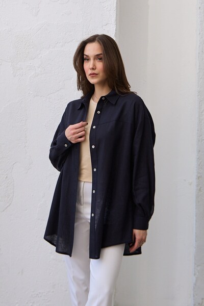 QANU Коротка сорочка з льону, синя