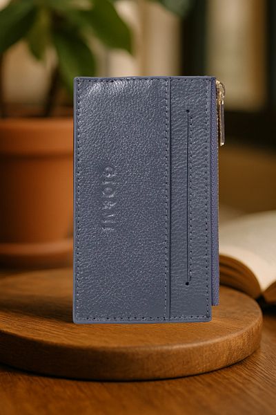 gio&mi Davin Genuine Leather Coin Zipper Women's Men's Wallet Card Holder Dark Gray