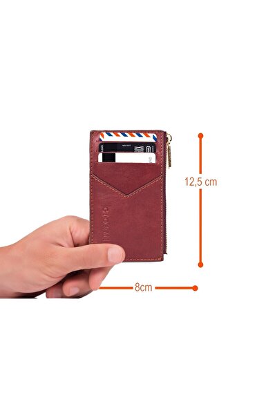 gio&mi Seth Γνήσιο Δερμάτινο Κέρμα με φερμουάρ Γυναικείο Ανδρικό Πορτοφόλι Κάρτα Κονιάκ