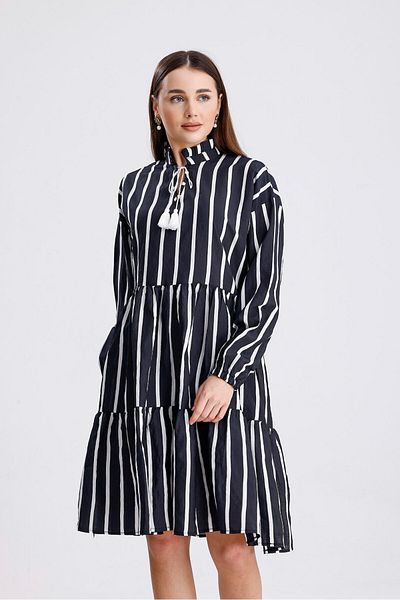 ikomteks Rochie cu dungi cu detaliu din dantela