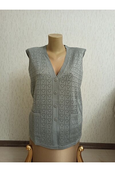 Nacar V Yaka Düğmeli Mevsimlik Merserize Anne Yeleği