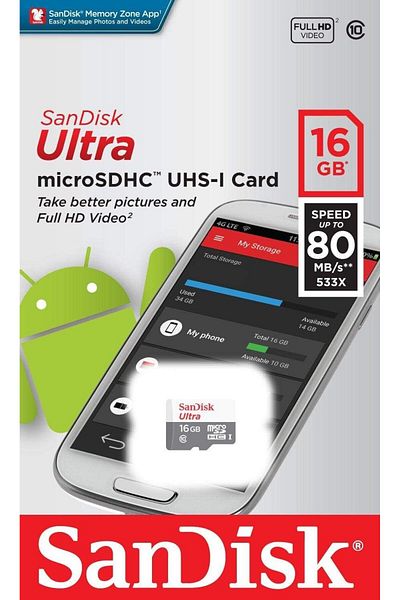 SanDisk Ultra 16GB 80MB/s Micro SD Memory Card