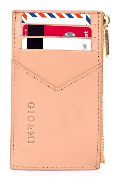 gio&mi Seth Genuine Leather Coin Zippered Women's Men's Wallet Card Holder Powder
