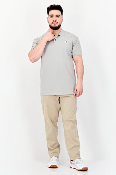 Maserati Men Regular Fit Embroidered Logo Short Sleeves Polo Shirt, Light Grey