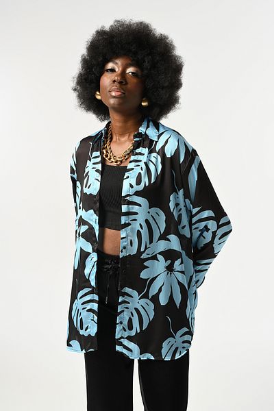 Orfeo Negro Women's Leaf Patterned Oversize Cut Shirt