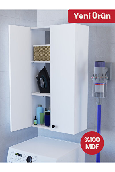 Detamob 2 Kapaklı Ayarlanabilir Raflı Beyaz Çok Amaçlı Dolap, Kulplu Kiler Do...