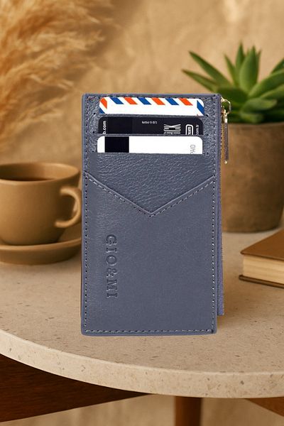 gio&mi Seth Genuine Leather Coin Zipper Women's Men's Wallet Card Holder Dark Gray