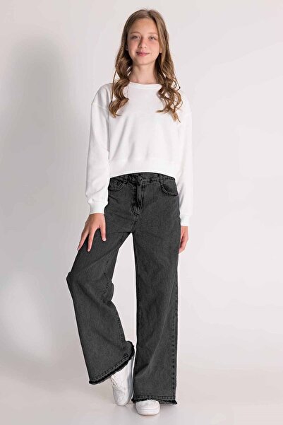 Hopi Kids Blugi pentru fete cu ciucuri largi, cu talie reglabilă