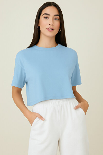 EYAX MODA تي شيرت نسائي قصير بقصة مريحة وكبير الحجم