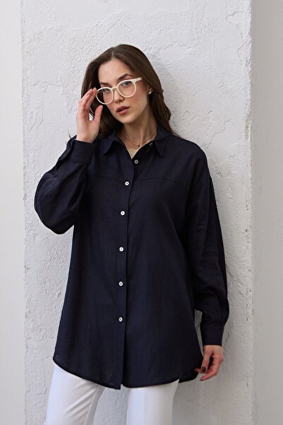 QANU Коротка сорочка з льону, синя