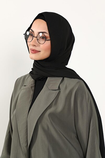 Aisha's Design Crepe Shawl & Combed Cotton Bonnet Two-Piece Set, Ps-50, Black