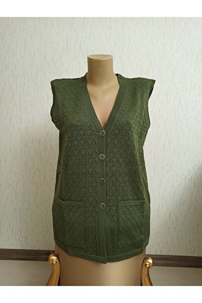 Nacar V Yaka Düğmeli Mevsimlik Merserize Anne Yeleği