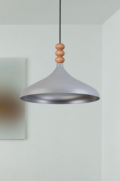 Modavize Nil Modern Design Wooden Detailed Metal Cafe - Kitchen Gray Color Single Chandelier (35 cm)