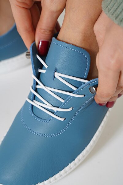 Moda Pie Negade Talpă Cusută Pantofi Damă Piele Veratică Denim Blue Skin