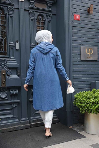 N.S NEVA STYLE Κουμπωτό Μπλε Hijab Τζιν Καπάκι 7041M