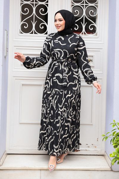 N.S NEVA STYLE Φόρεμα σιφόν με μοτίβο μαύρο χιτζάμπ 23772S
