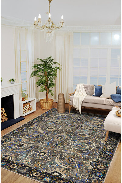BigArts Home Siyah Eskitme Etnik Desenli Şönil Salon Kilim Mutfak Oturma Odas...