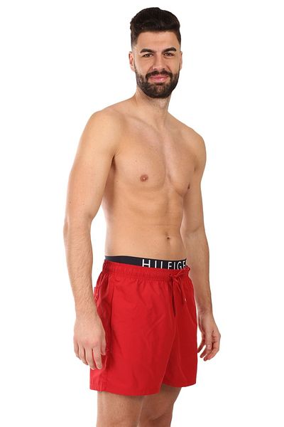 Tommy Hilfiger Men's Medium Drawstring Swim Shorts - Red